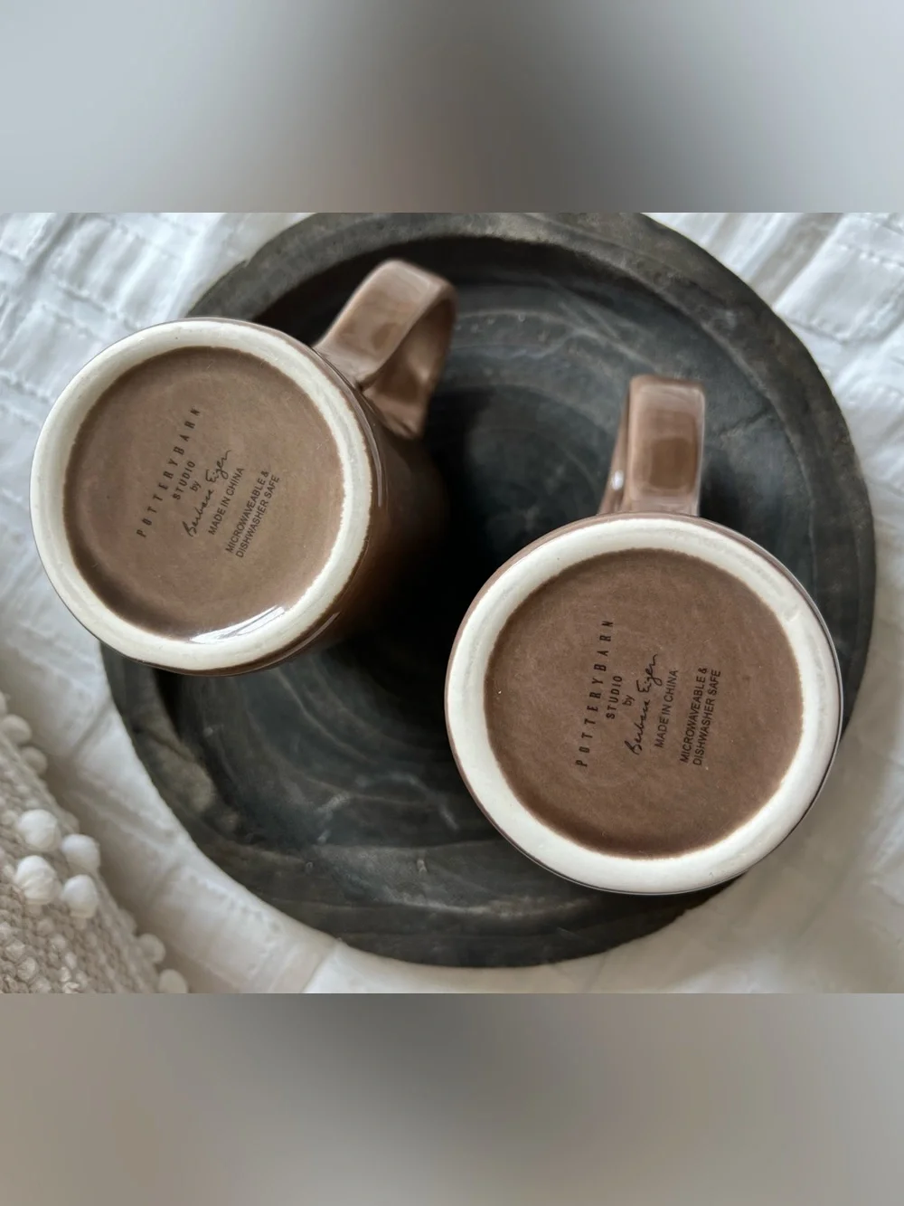 Pottery Barn Studio Barbara Eigen Discontinued Set Taupe Stoneware Mug x2